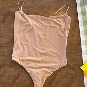 SKIMS Nude Beige Square-Neck Bodysuit with Thin Straps
